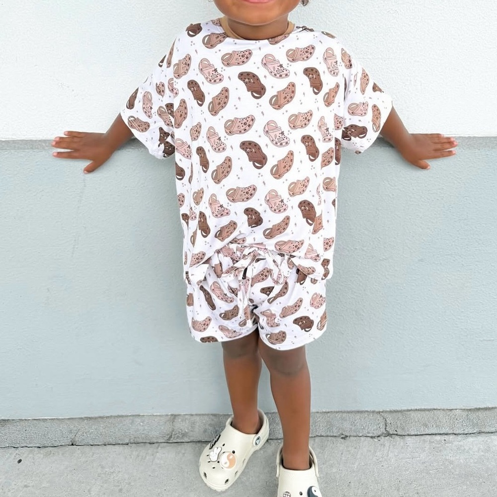 Bronx & Co Jammies Neutral Crocs Oversized Tee and Short Set 6-12 months